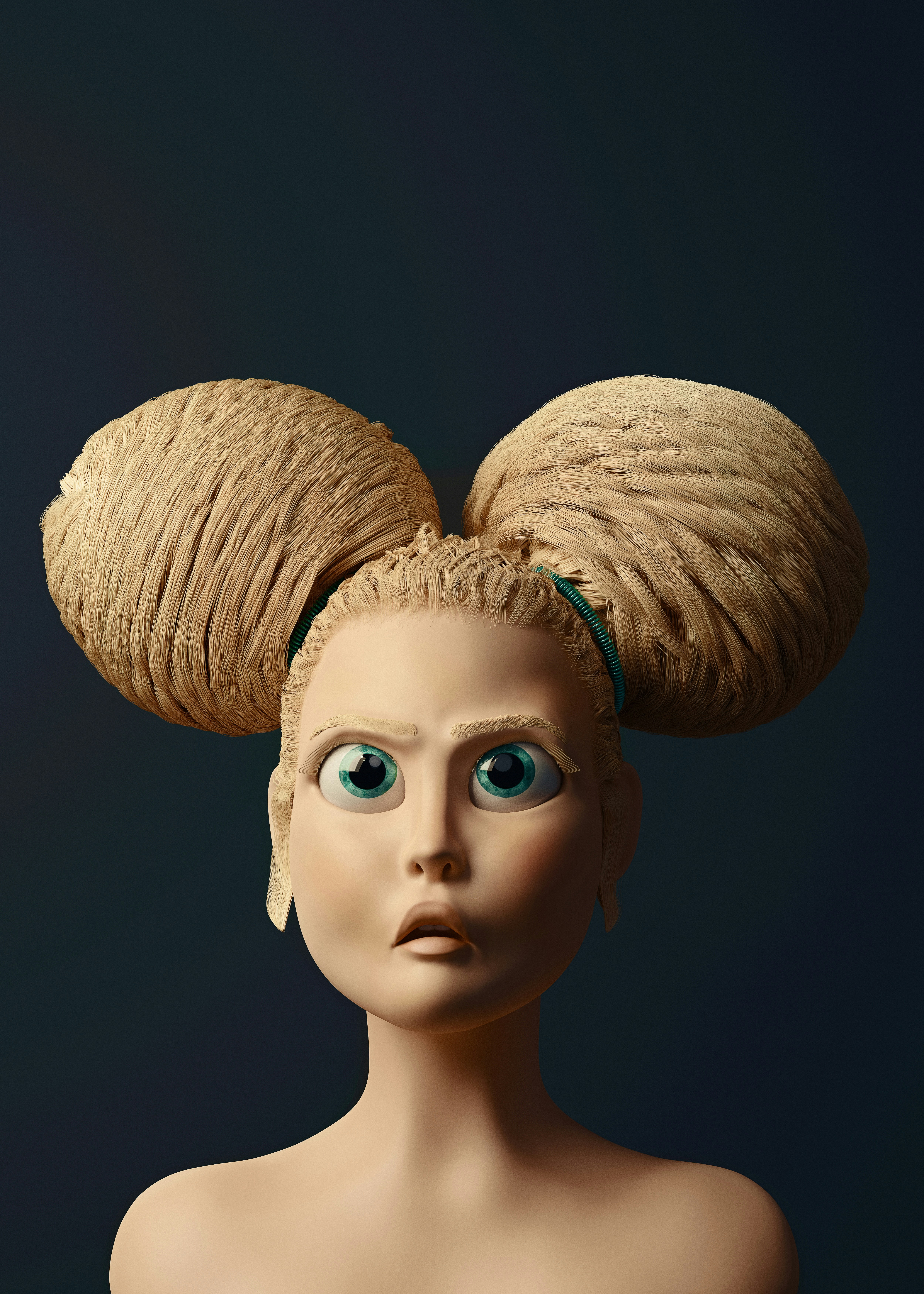A mannequin head with two hair balls on top of it photo Free Baby