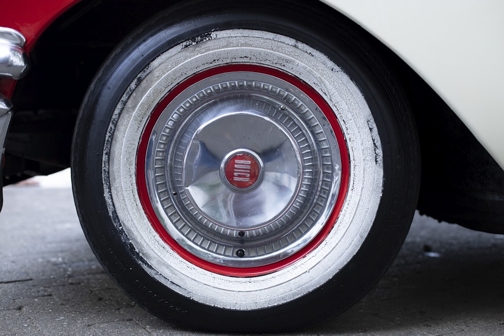 a close up of a tire on a car