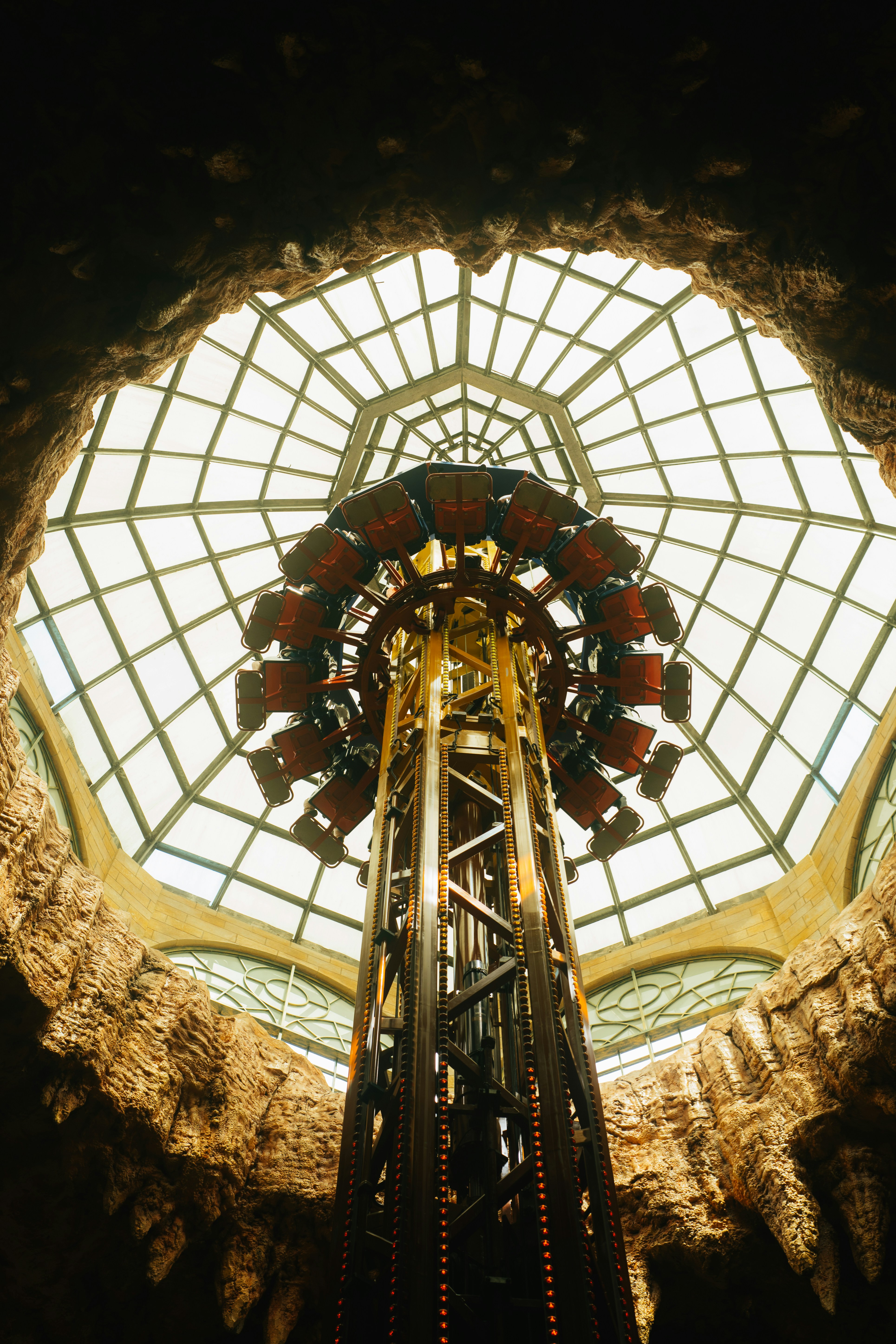 a view of a clock tower from below