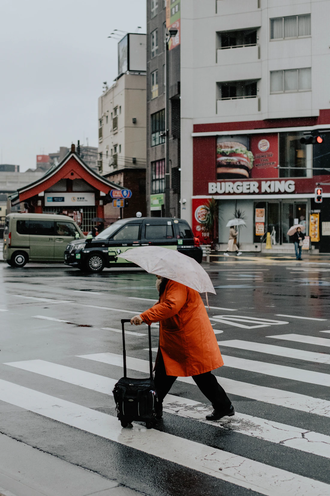 Traveler with suitcase at a Japanese train station