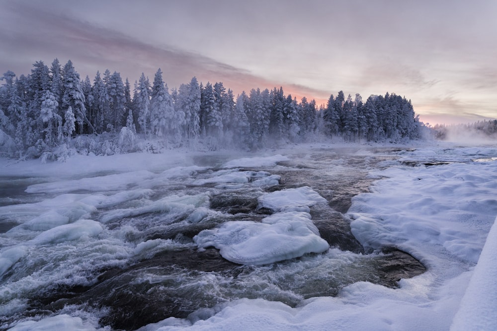 a river that has some ice on it