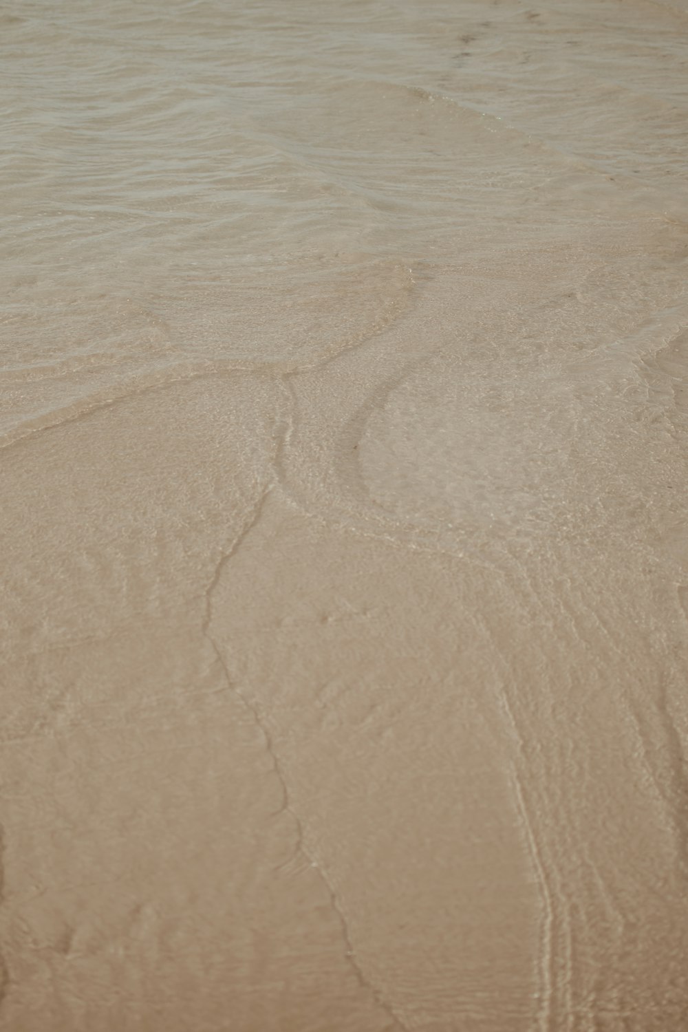 a person riding a surfboard on top of a sandy beach