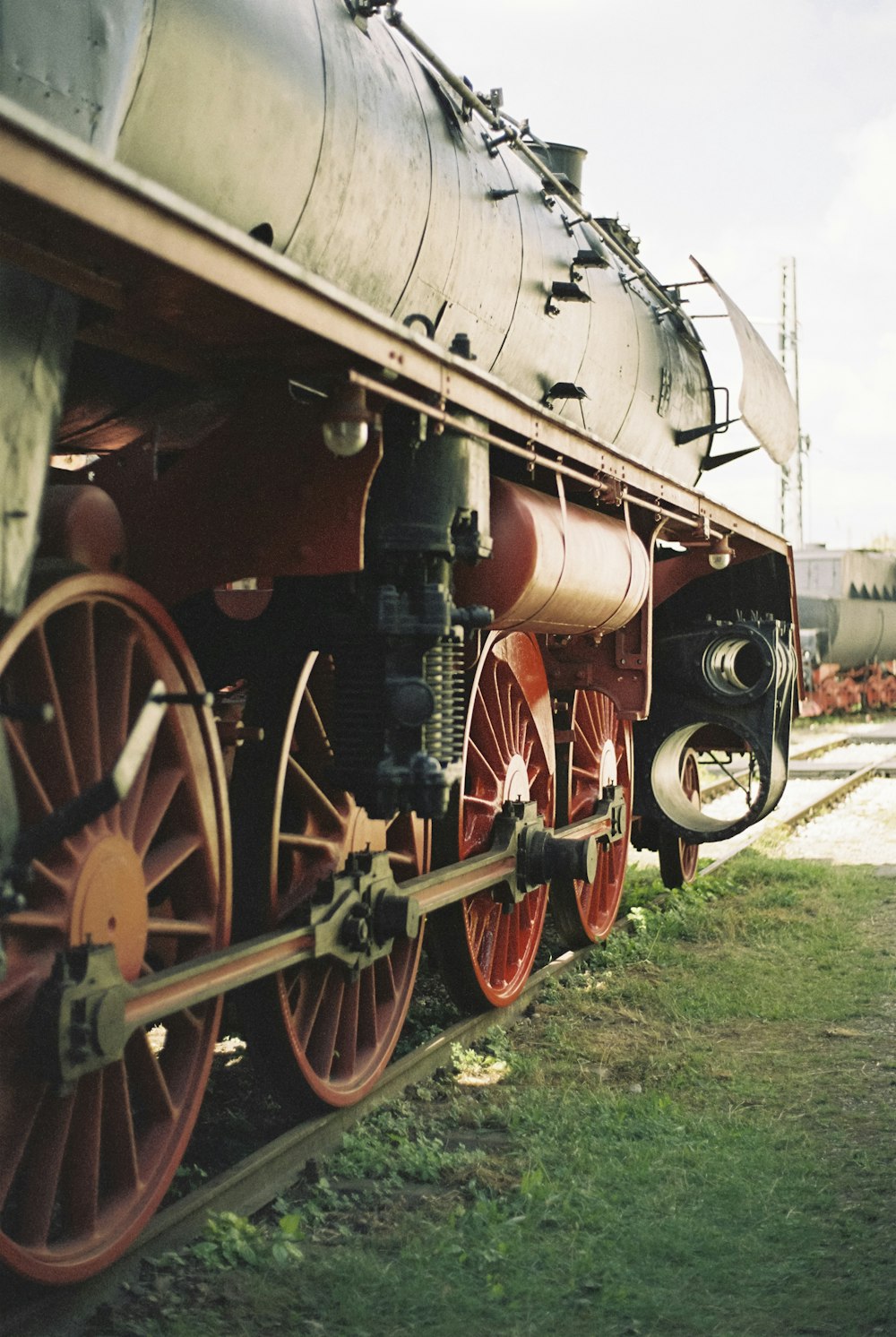 a close up of a train on a train track