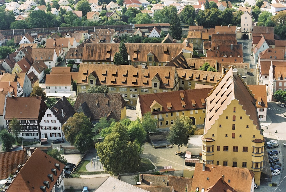 an aerial view of a city with lots of buildings