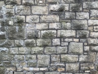 Wide shot of a rustic stone wall rebuilt with warm southern tones.