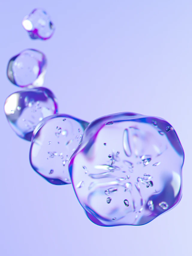 Abstract organic blob shape in smooth gradient from purple to magenta to blue with glossy and glowing effect on clean white background