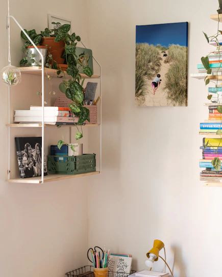 Cozy office corner with warm lighting and plants reflecting a welcoming workspace.