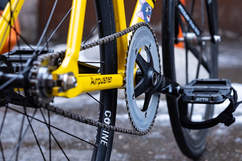 a close up of a bike with a chain on it