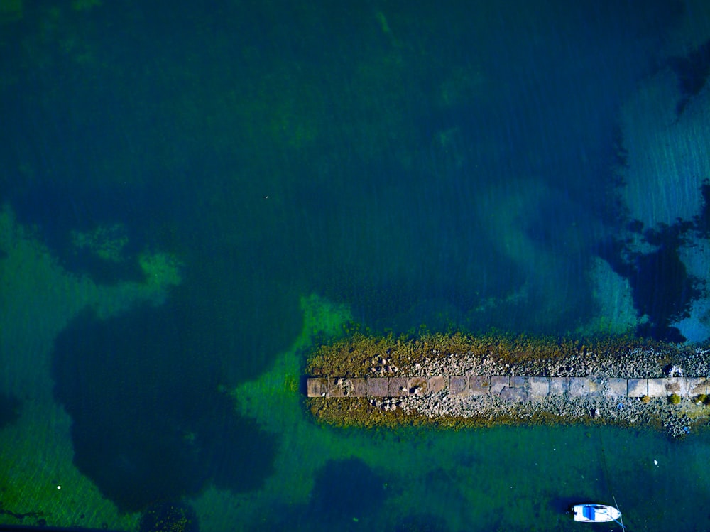 an aerial view of a body of water