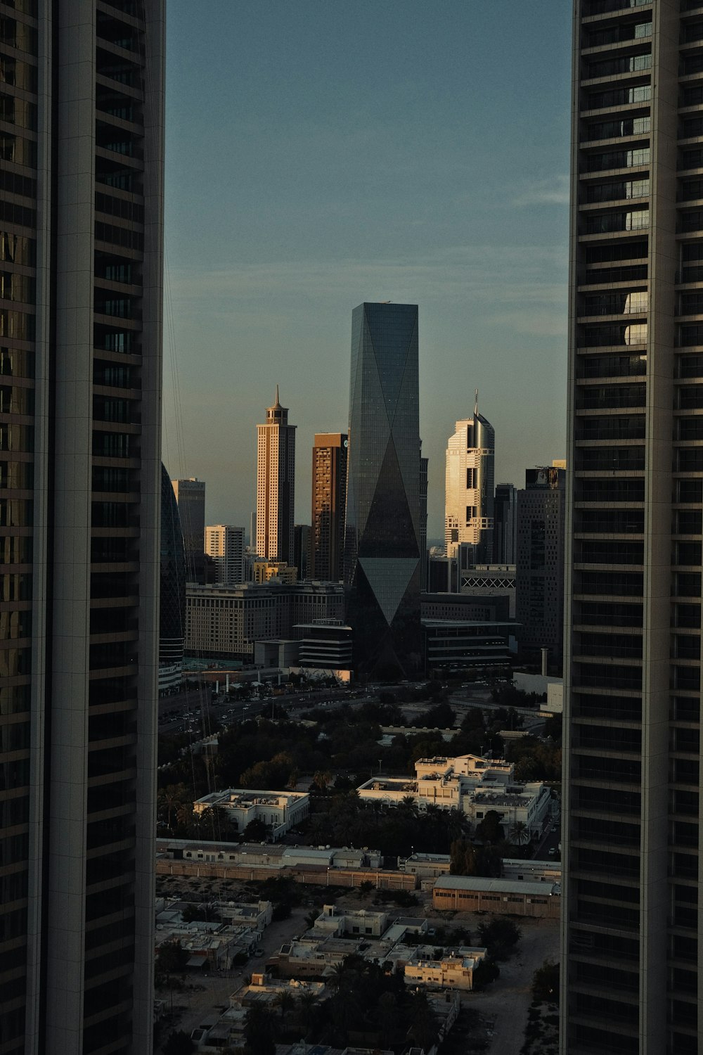 a view of a city from a high rise building