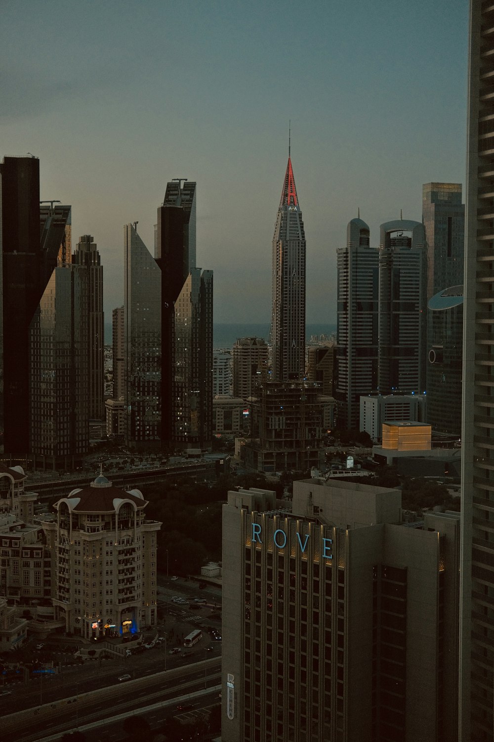 a view of a city from a high rise building