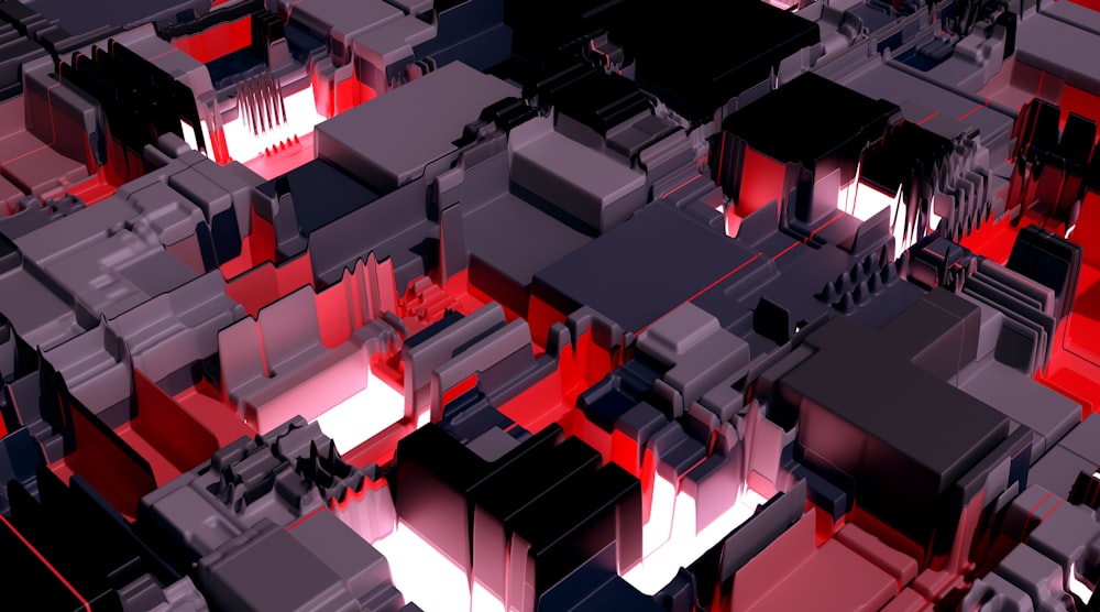 a computer generated image of a city with red lights