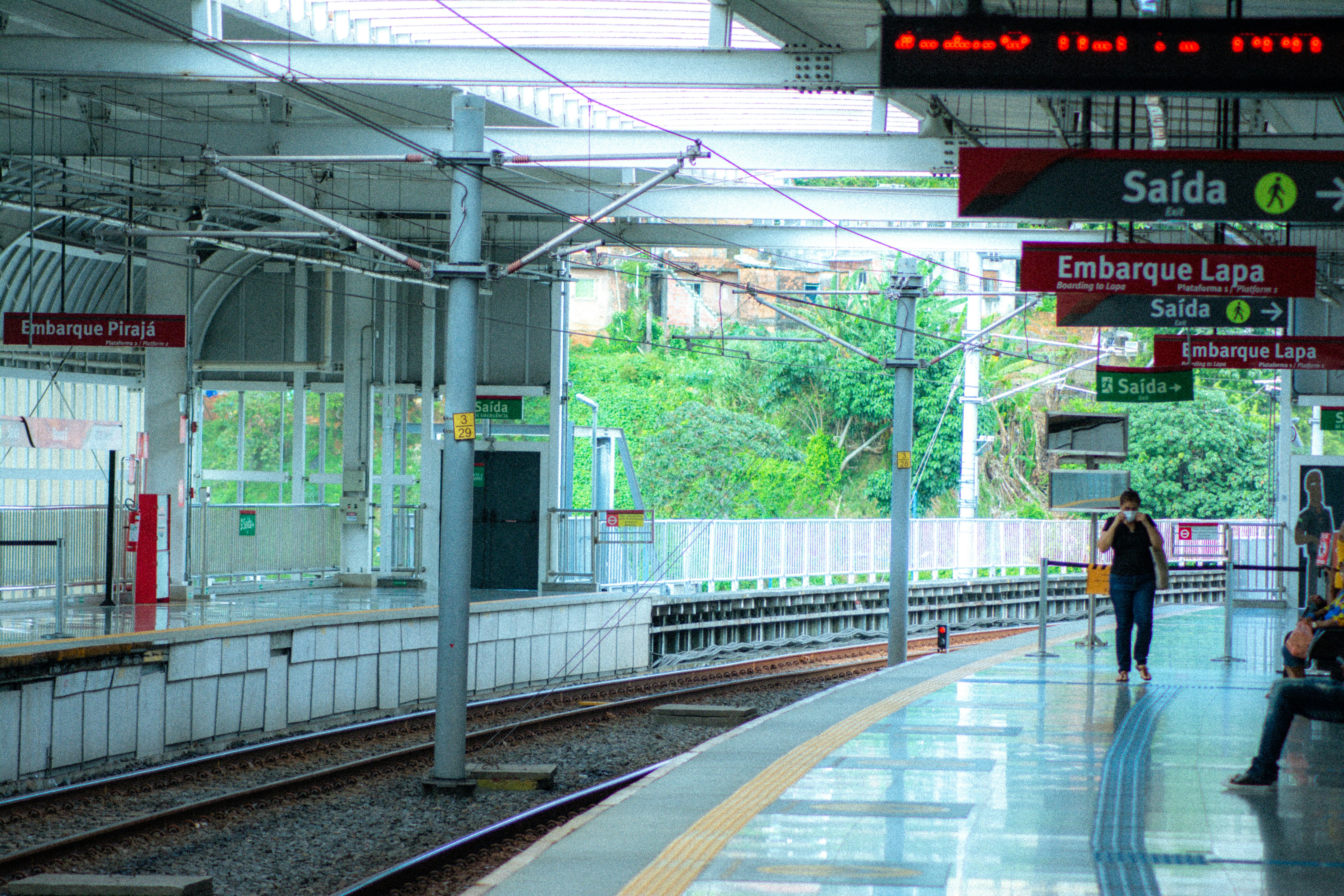 Train station with people waiting