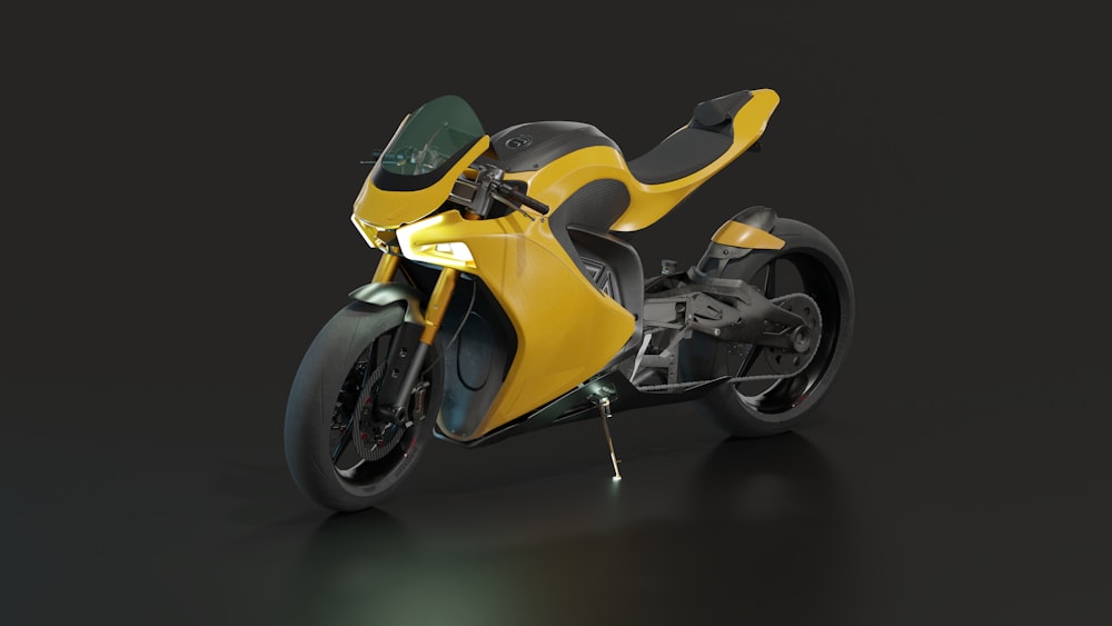 a yellow and black motorcycle on a black background