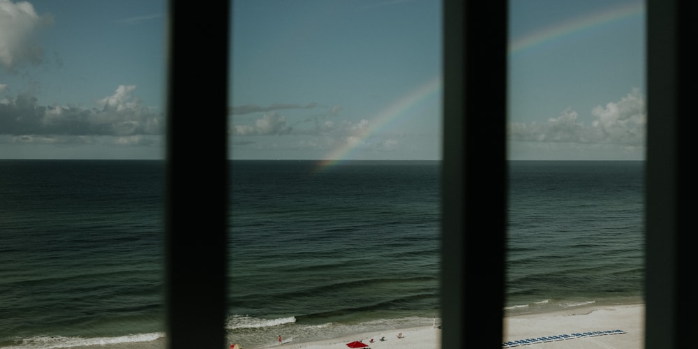 a view of a beach through a window