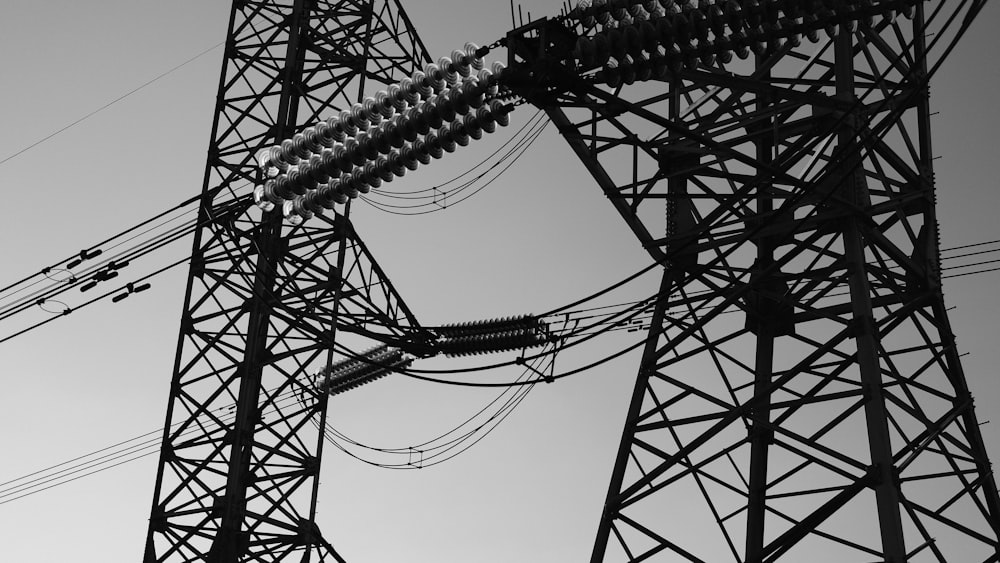 a black and white photo of power lines