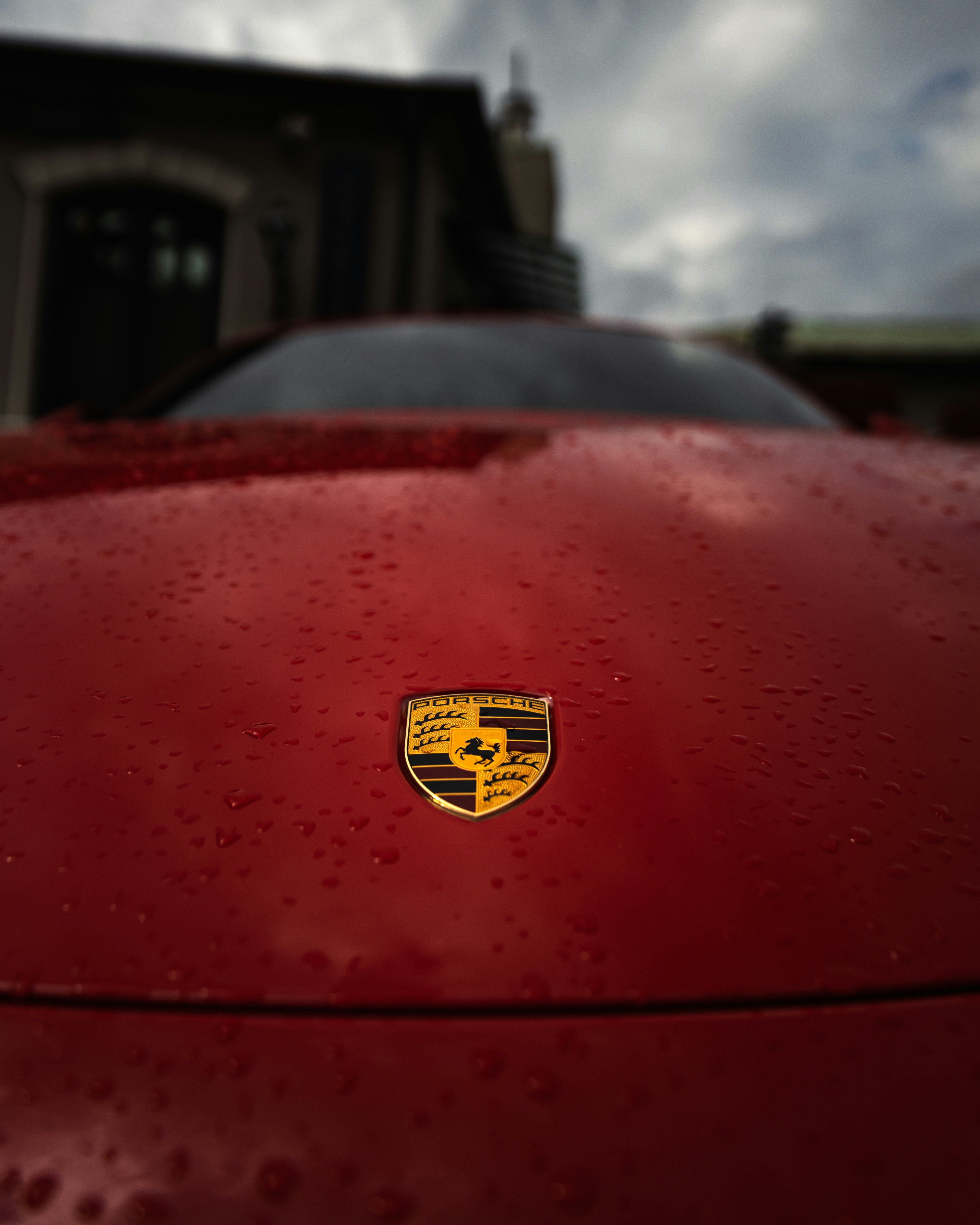 a close up of a red sports car