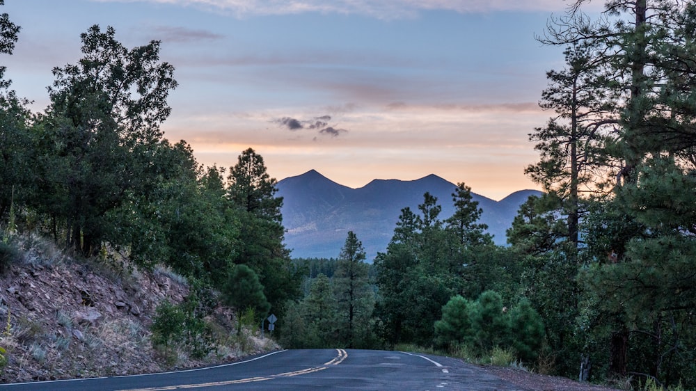 a road with a mountain in the background