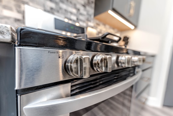 a close up of a stove and oven in a kitchen