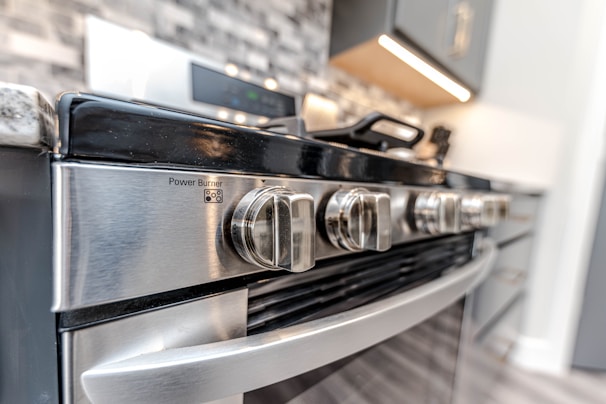 a close up of a stove and oven in a kitchen