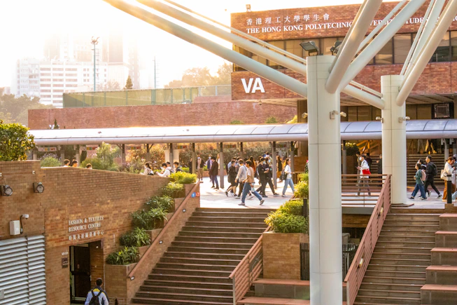 A vibrant campus courtyard filled with students using devices connected to strong WiFi.