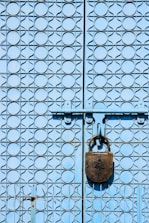 Close-up of a sturdy metal gate with a secure locking mechanism.