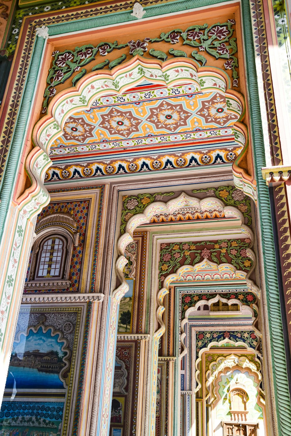 an intricately painted wall in a building