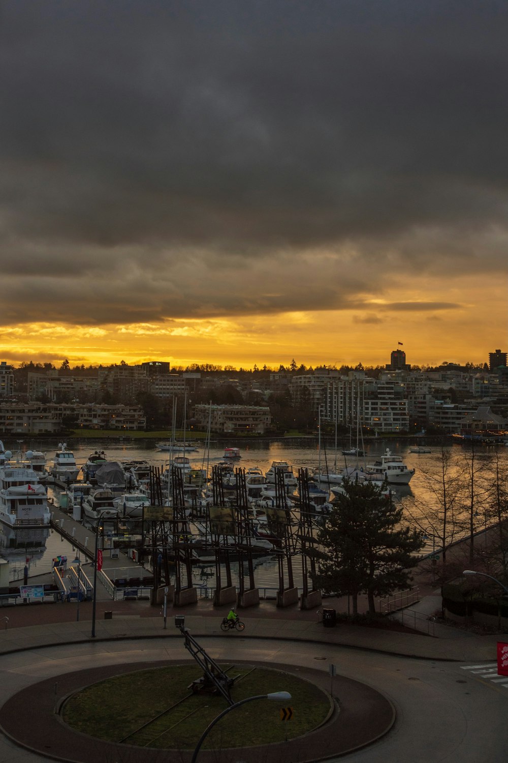 a view of a marina with boats in the water