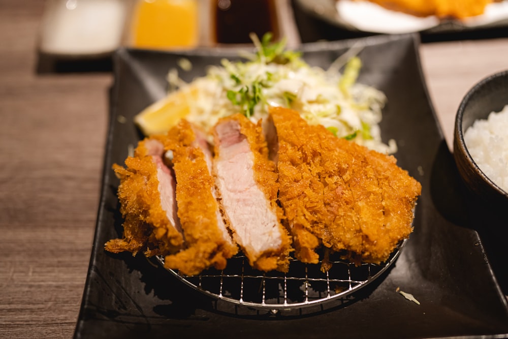 a close up of a plate of food on a table