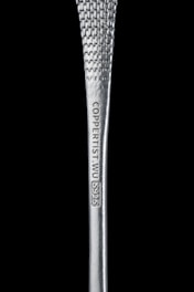 A close-up view of a silver metallic object with a textured surface. The object is inscribed with the text 'COPPERIST.WU S925'. The background is solid black, enhancing the focus on the metallic object.