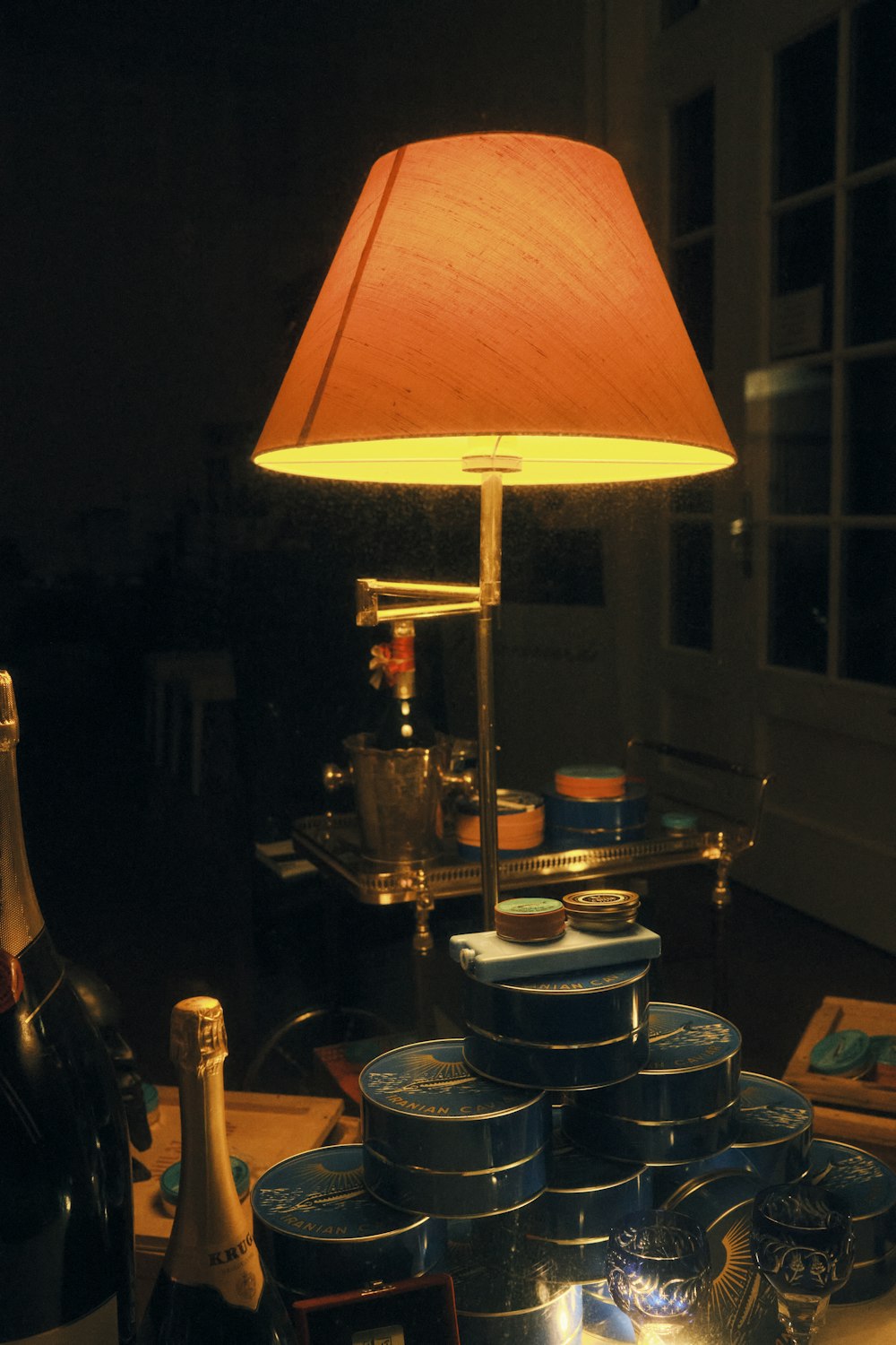 a lamp that is on top of a table