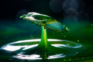 a drop of green liquid on top of a green surface