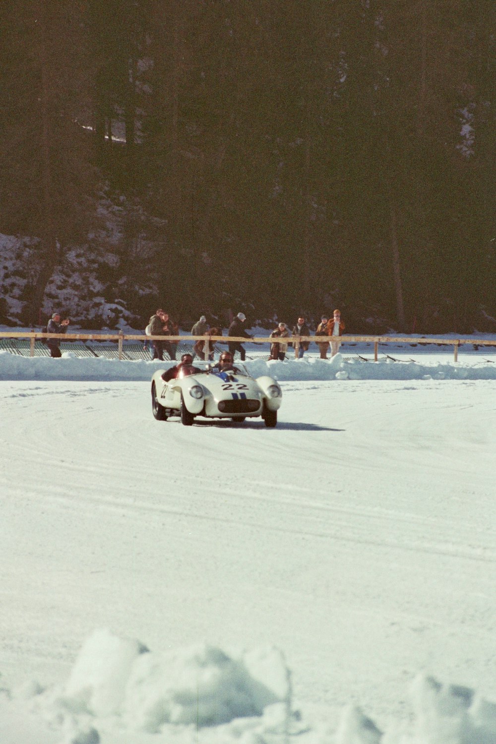 a person driving a car in the snow