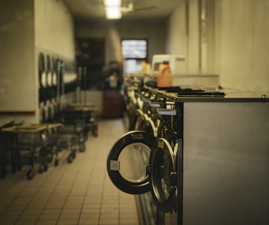 a row of washers in a large room