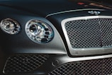 a close up of the front of a black car