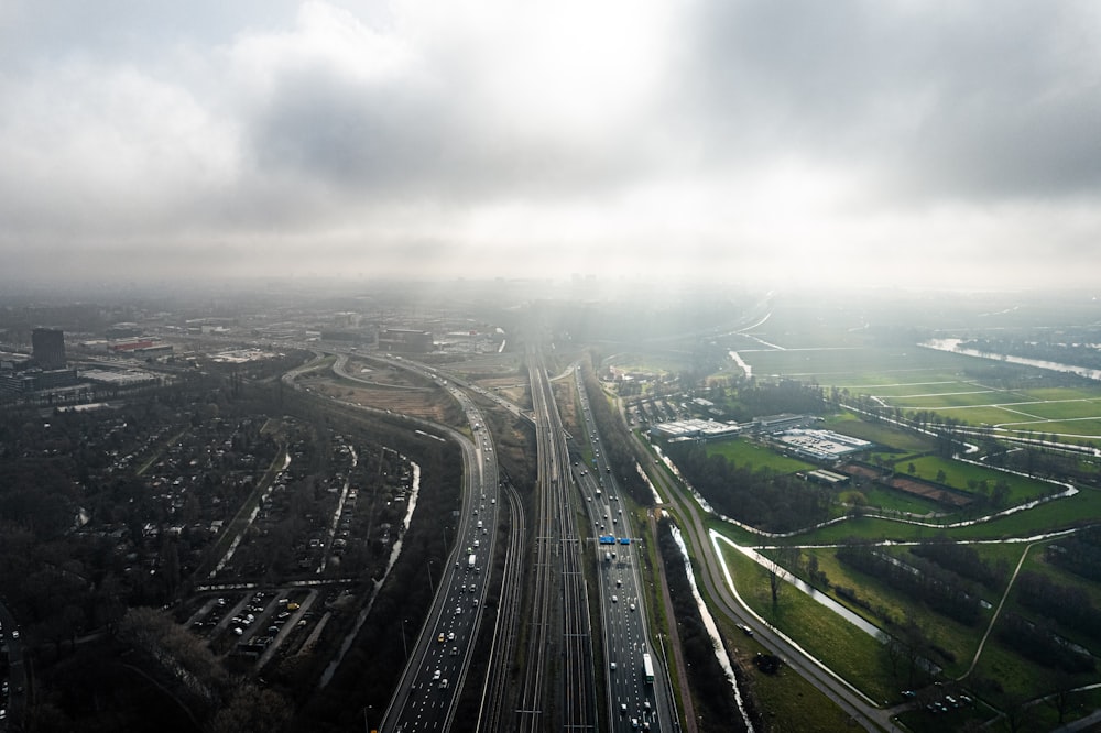 an aerial view of a highway and a highway