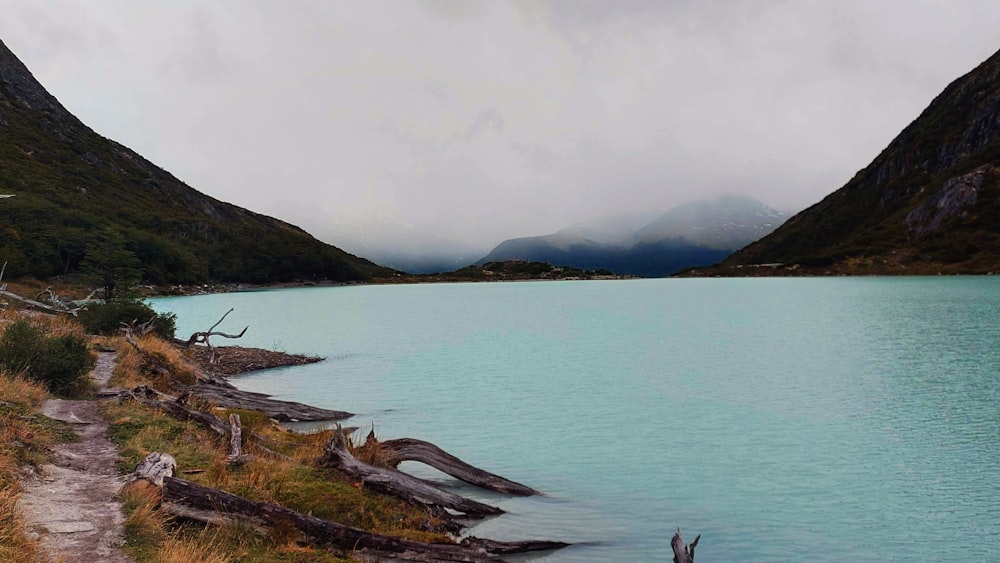 a large body of water surrounded by mountains