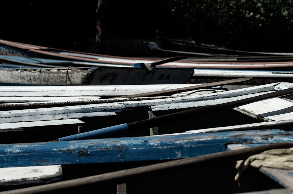 a row of boats sitting next to each other
