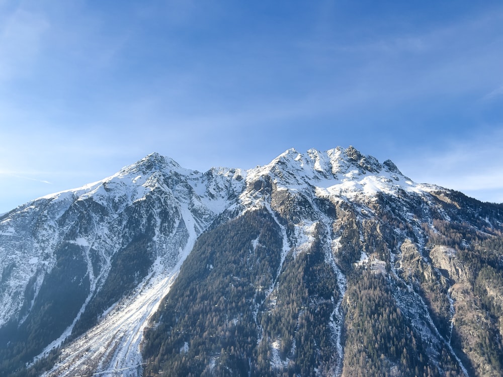 a snow covered mountain with a blue sky in the background