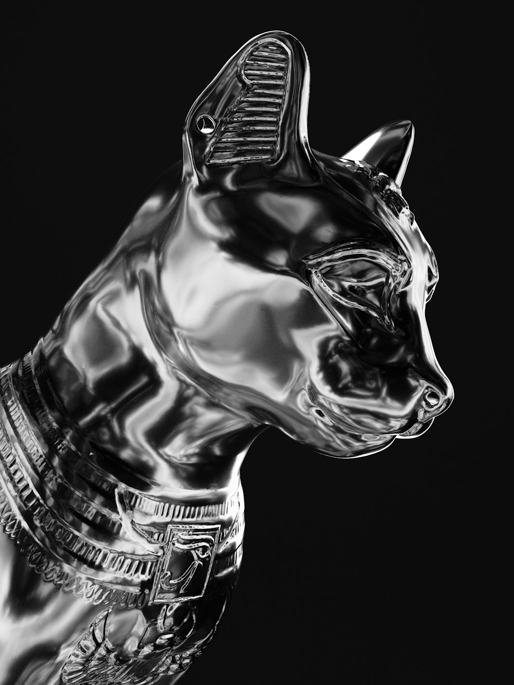a black and white photo of a glass cat