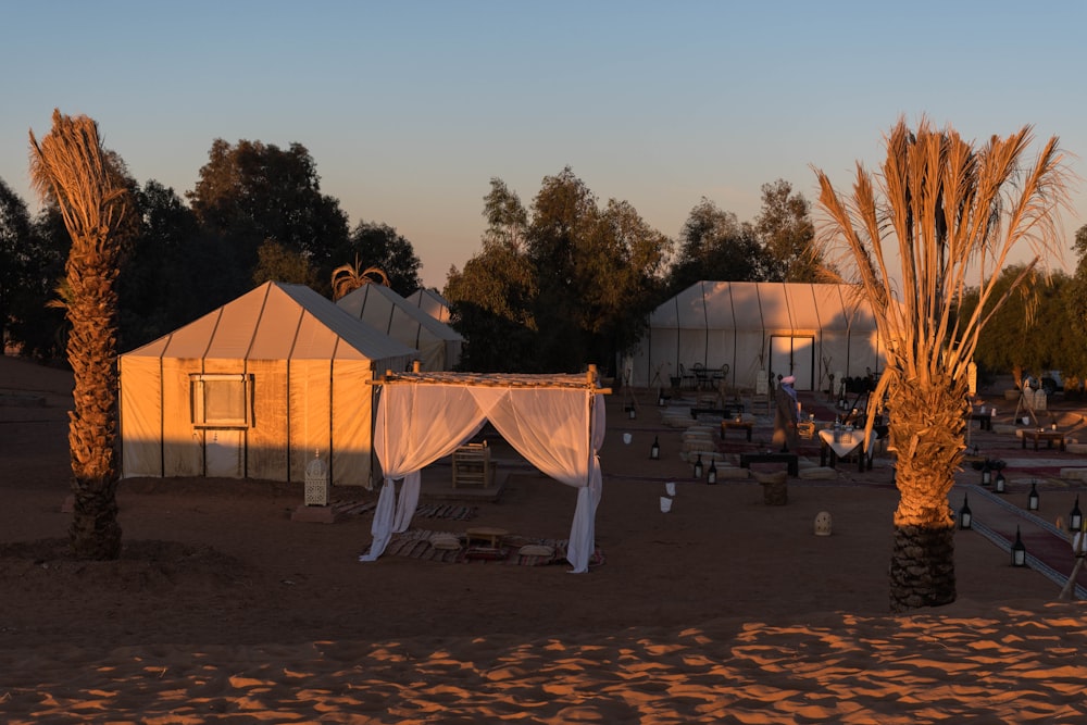 a tent set up in the middle of a desert