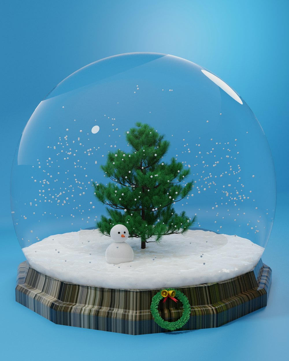 a snow globe with a snowman and a christmas tree inside