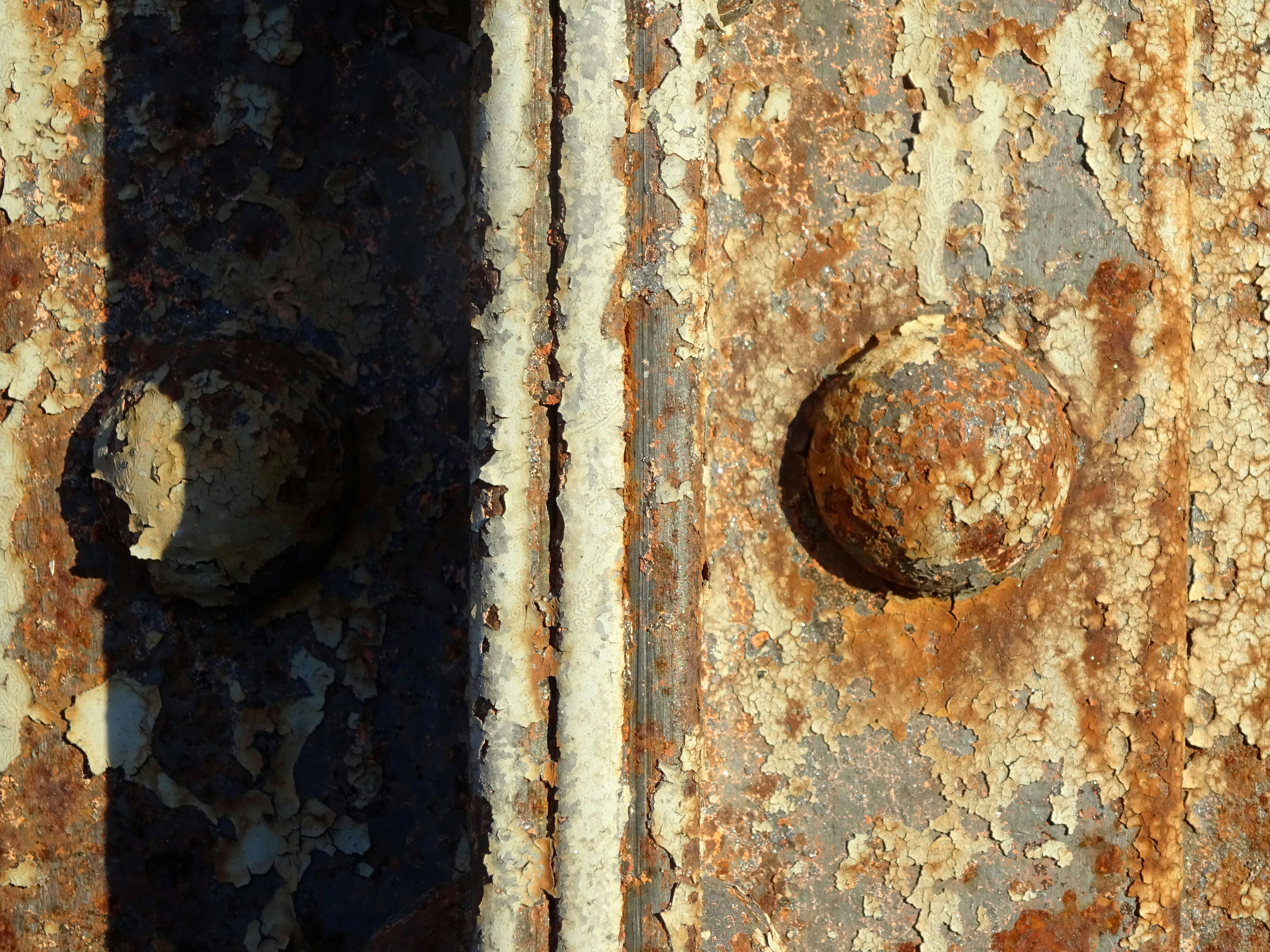 A rusted metal door with two knobs on it photo Free Remache Image on