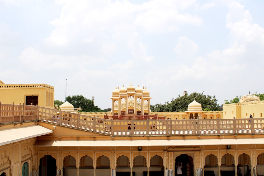 a view of a building from a balcony