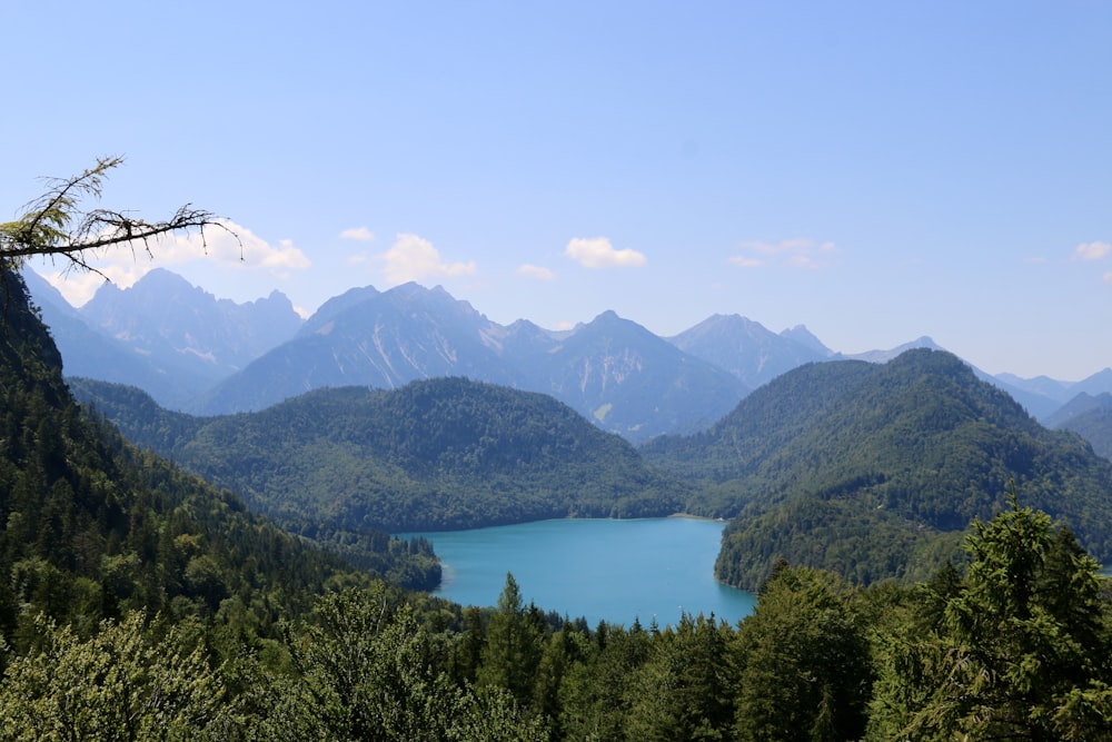 a view of a lake surrounded by mountains