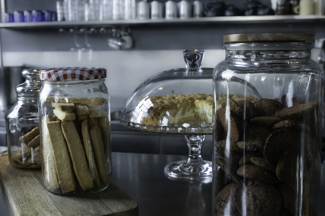 Jars of bakery goods