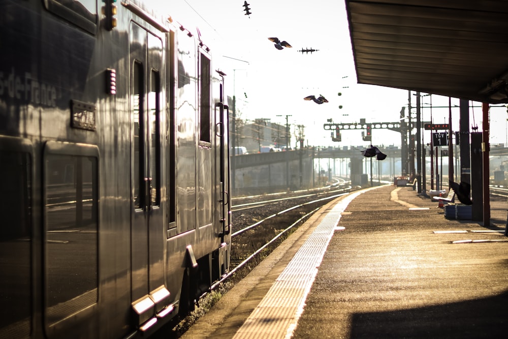 Ein Zug auf den Gleisen eines Bahnhofs