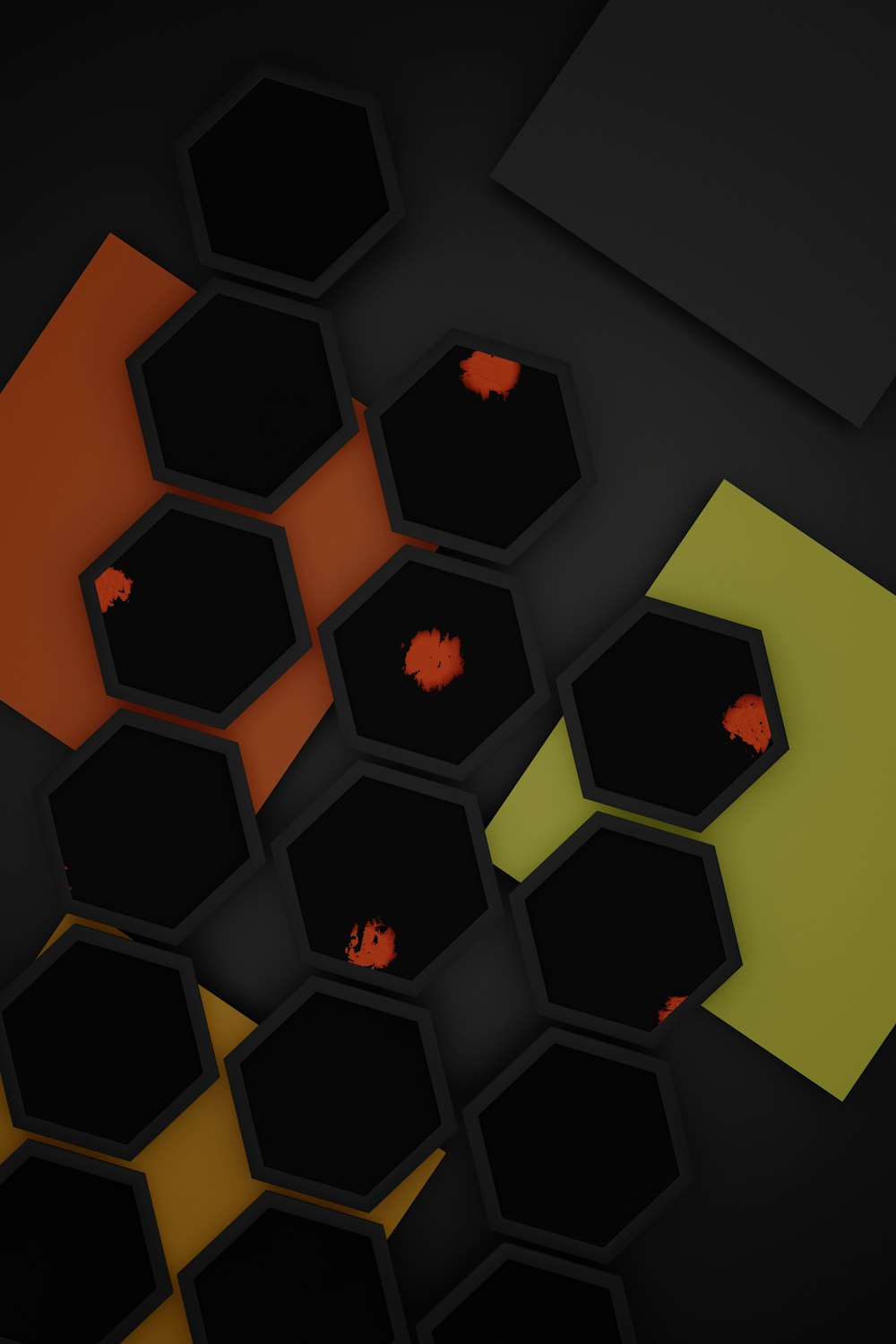 a bunch of hexagons are arranged on a black surface
