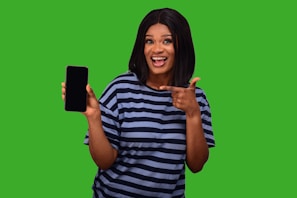 A happy customer using their new smartphone.