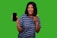 A person using a mobile app with a satisfied expression on their face.
